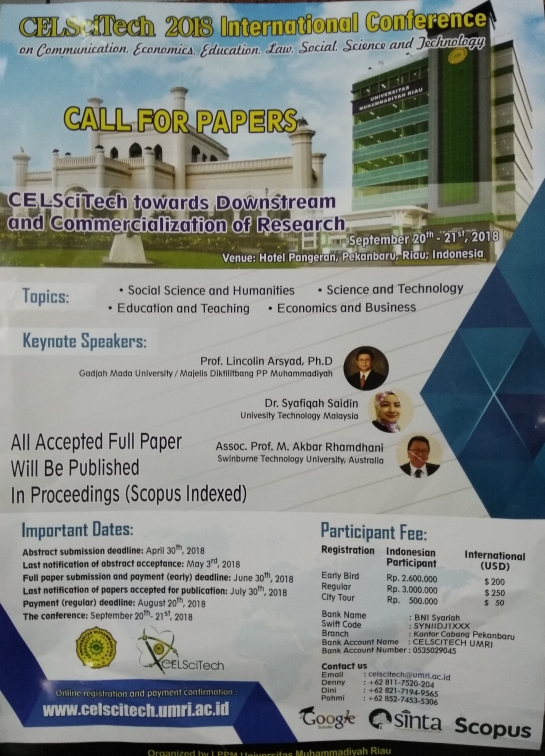 Call For Paper CELSciTech 2018 International Conference